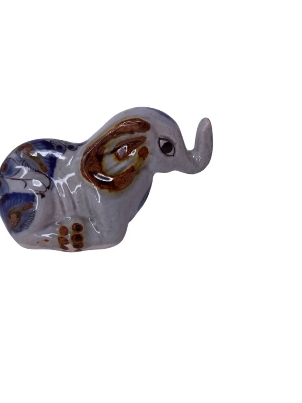 Vintage Mexican Tonala Pottery Elephant Figurine Hand Painted 1980s